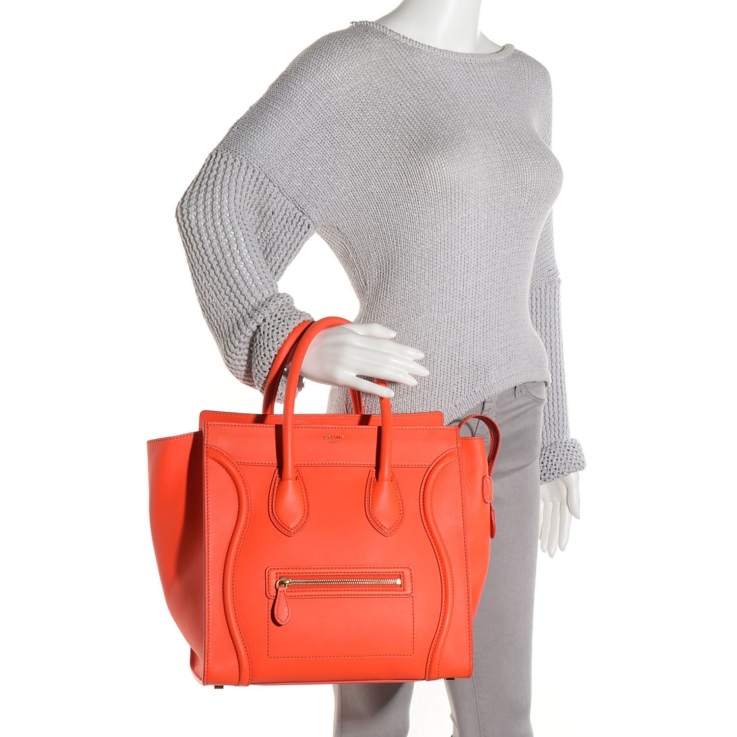 Celine Smooth Calfskin Mini Luggage Bright Orange 2 of 9