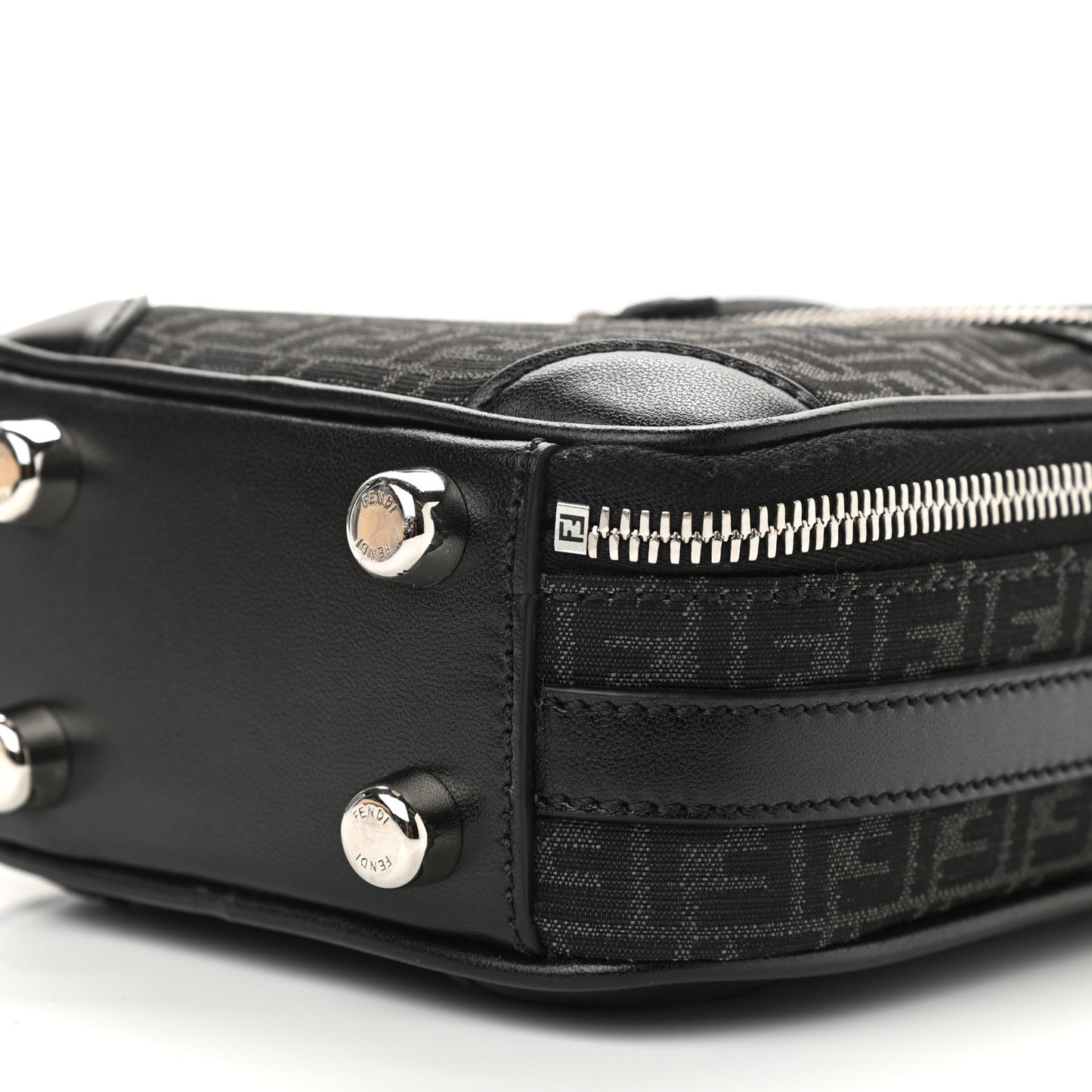 Recycled Fabric Jacquard Vitello Astro Micro FF Mini Trolley Bag Asfalto Black