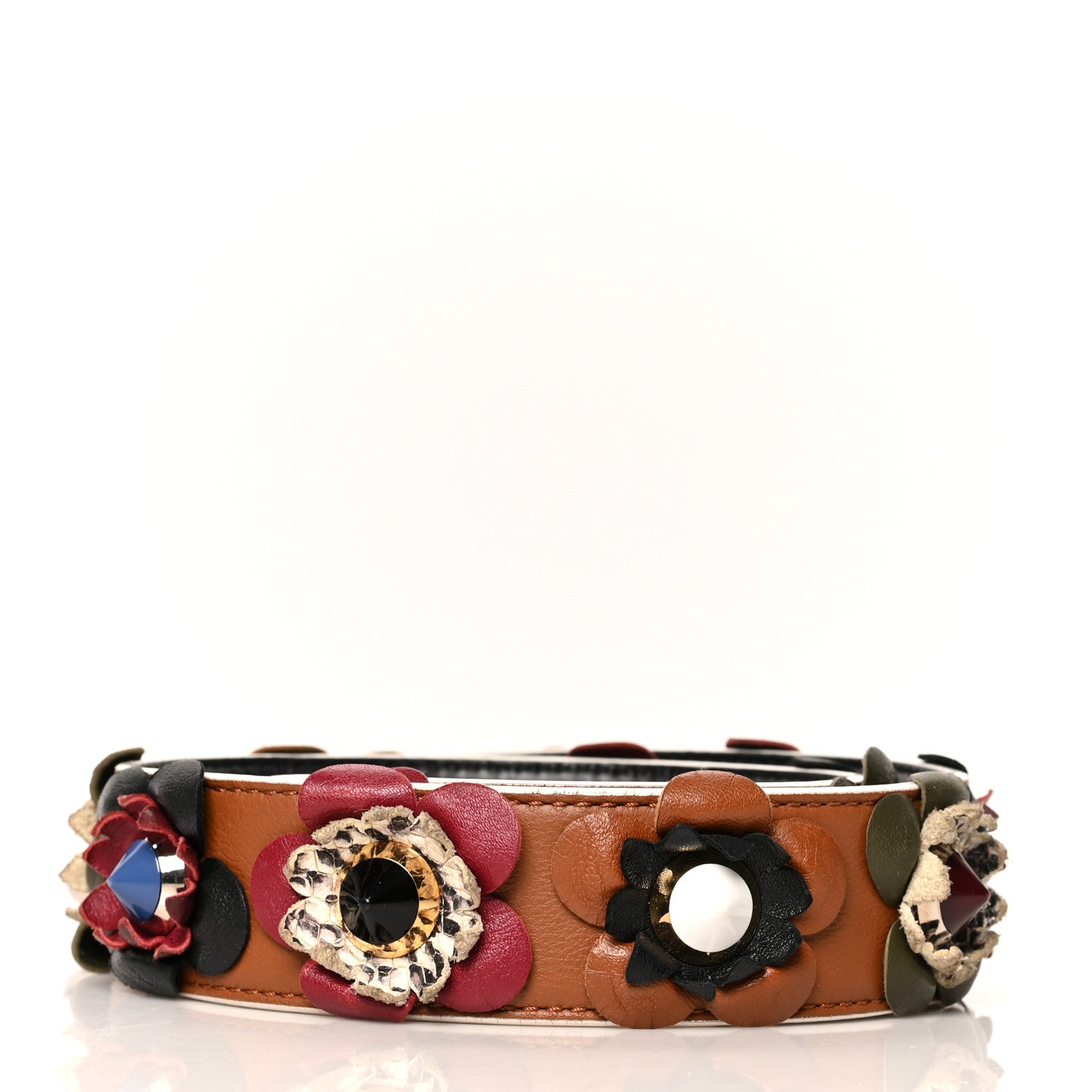 Fendi Calfskin Elaphe Flowerland Studded Strap You Brown Multicolor 2 of 3
