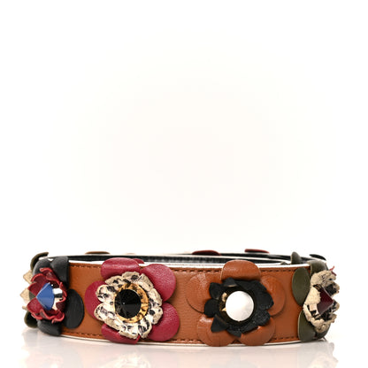 Fendi Calfskin Elaphe Flowerland Studded Strap You Brown Multicolor 2 of 3