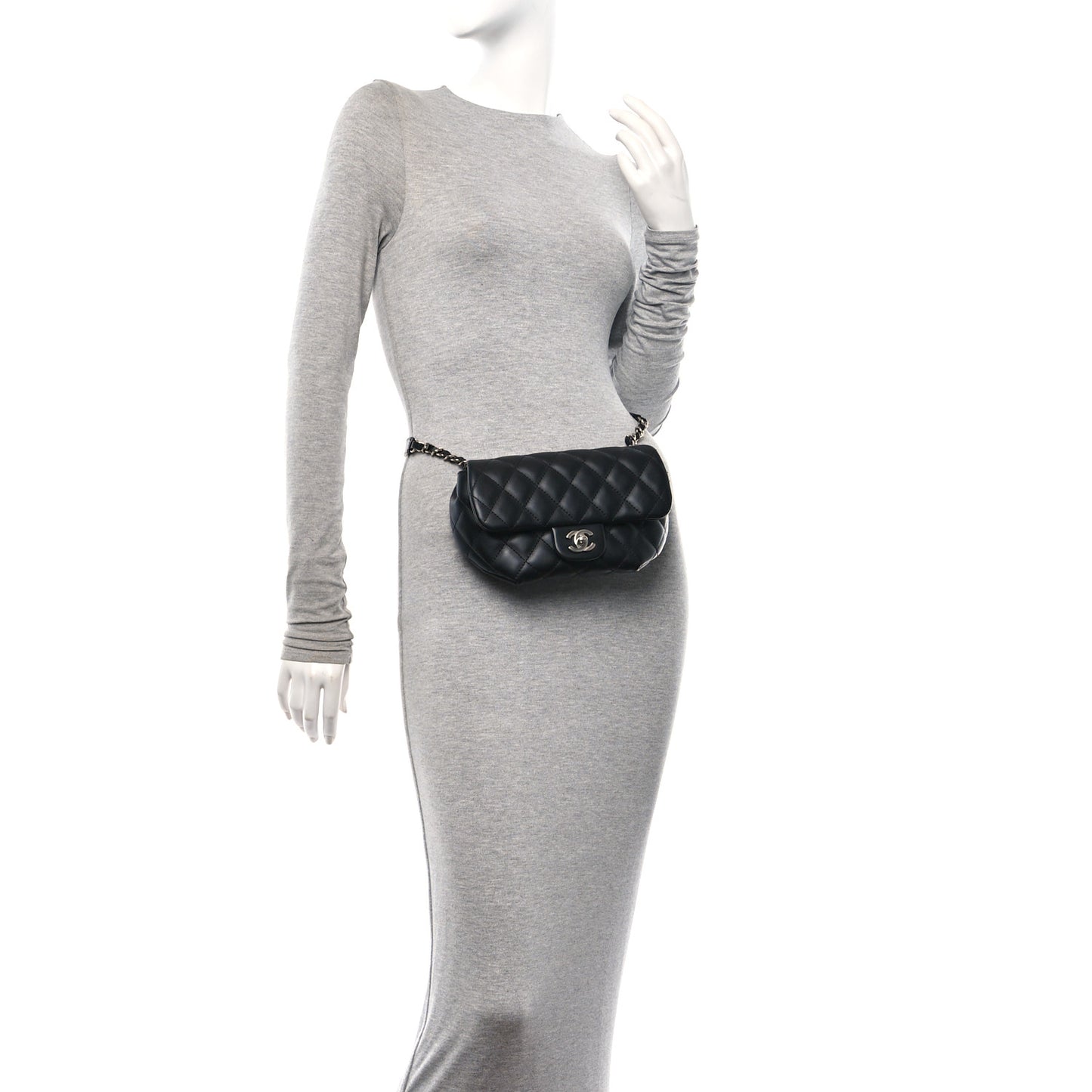 Calfskin Quilted CC Uniform Flap Belt Bag Black