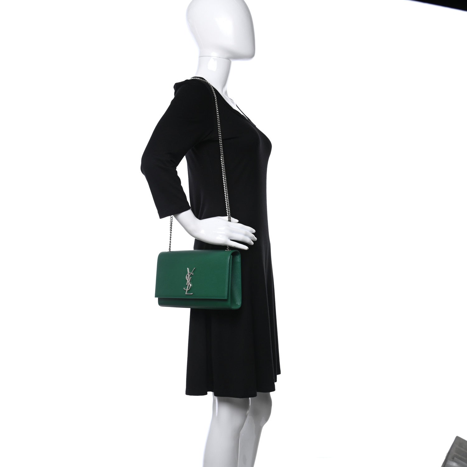 Saint Laurent Grain De Poudre Medium Classic Monogram Kate Satchel Green 3 of 10