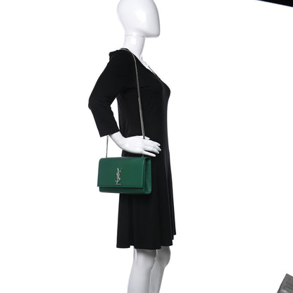 Saint Laurent Grain De Poudre Medium Classic Monogram Kate Satchel Green 3 of 10