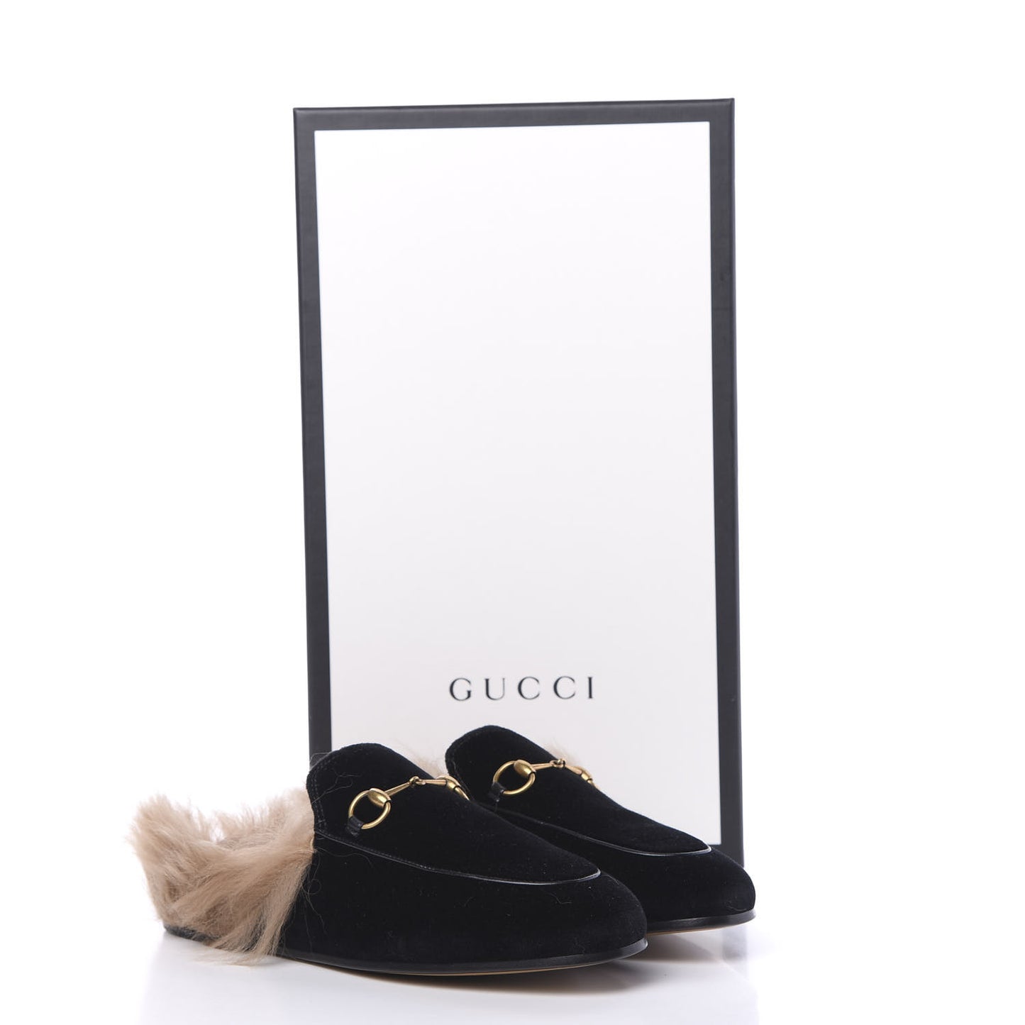Velvet Fur Womens Princetown Slippers 38 Black