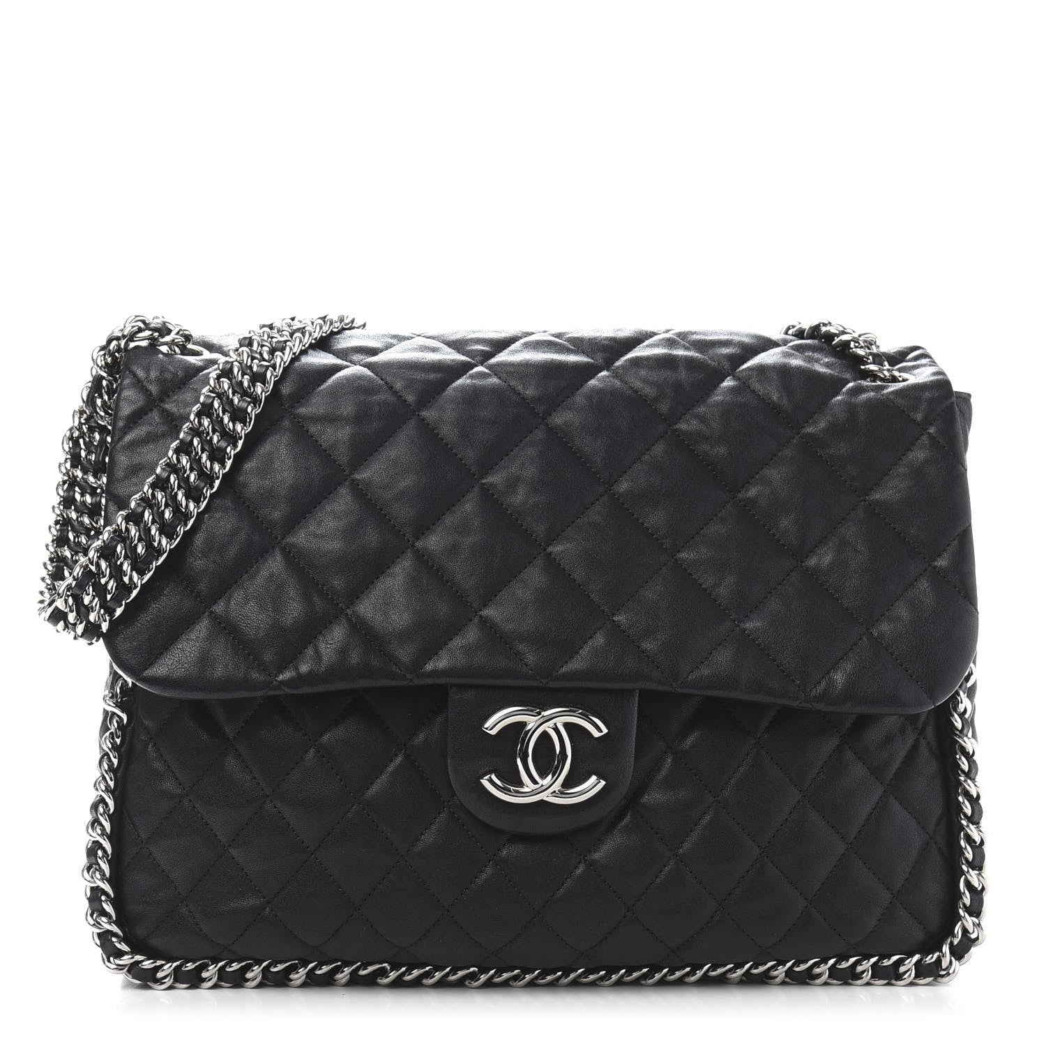 Chanel Washed Lambskin Quilted Maxi Chain Around Flap Black 1 of 12