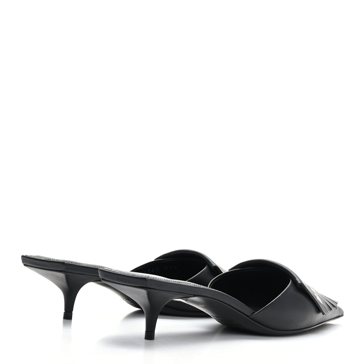 Balenciaga Soft Nappa Logo Fringe Square Knife Pointed Toe 40mm Mules 37.5 Black White 4 of 8