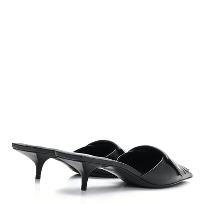 Balenciaga Soft Nappa Logo Fringe Square Knife Pointed Toe 40mm Mules 37.5 Black White 4 of 8