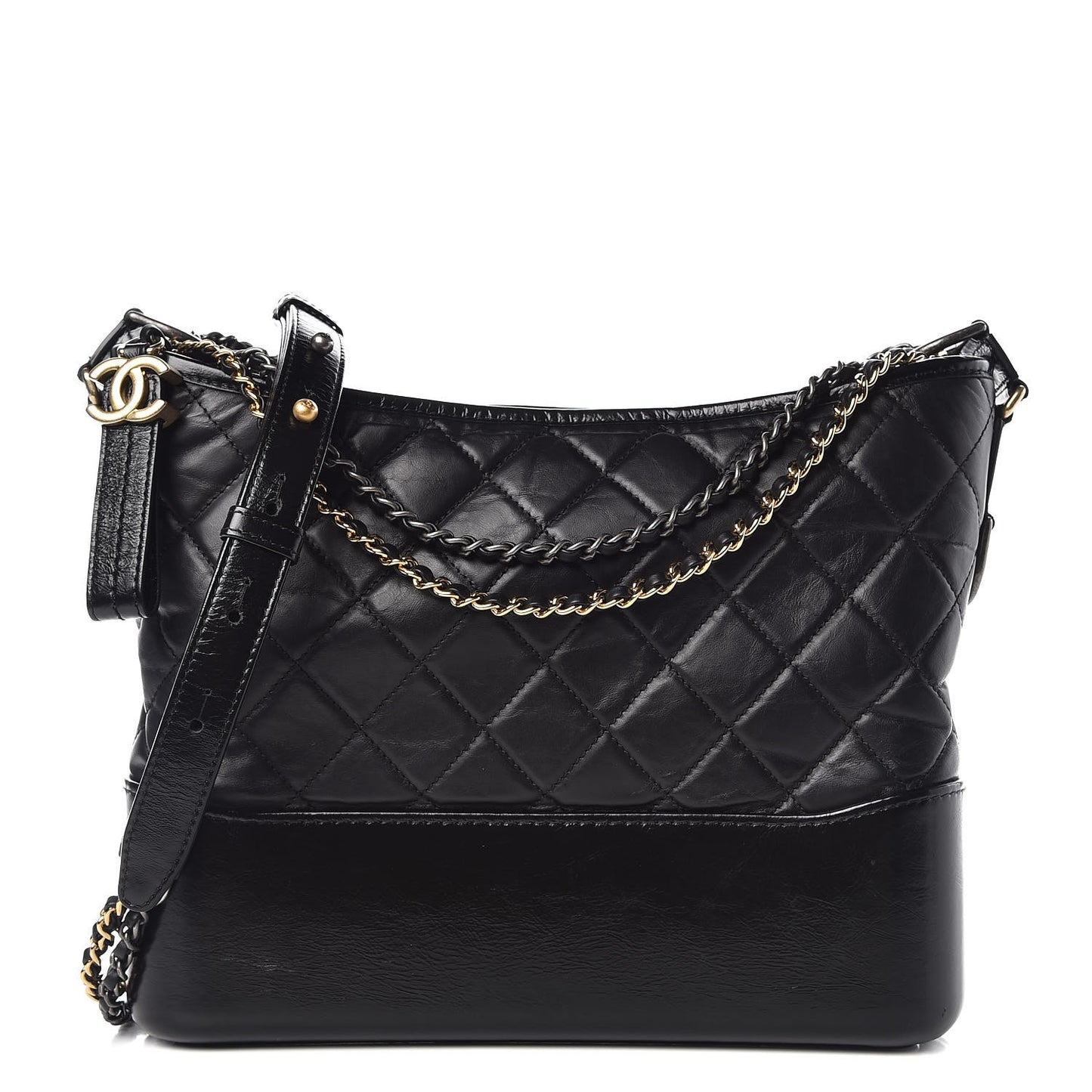 Aged Calfskin Quilted Medium Gabrielle Hobo Black