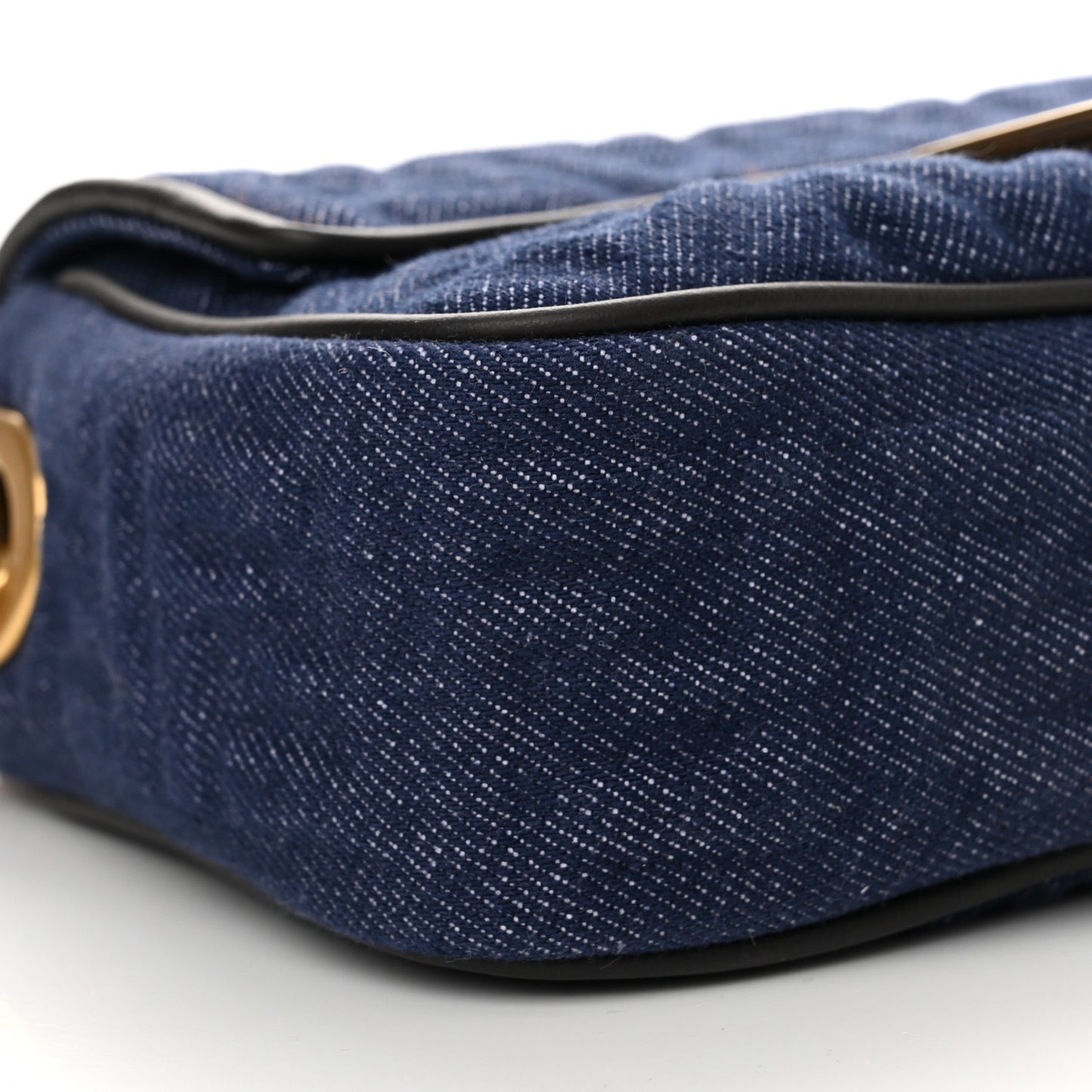 Denim Cuoio Aura FF Embossed Midi Chain Baguette Blue Ebano