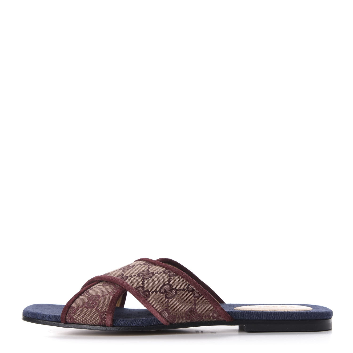 Gucci Canvas GG Monogram Womens Criss Cross Slide Sandals 39.5 Sahara Rubino Chardonnay 1 of 9