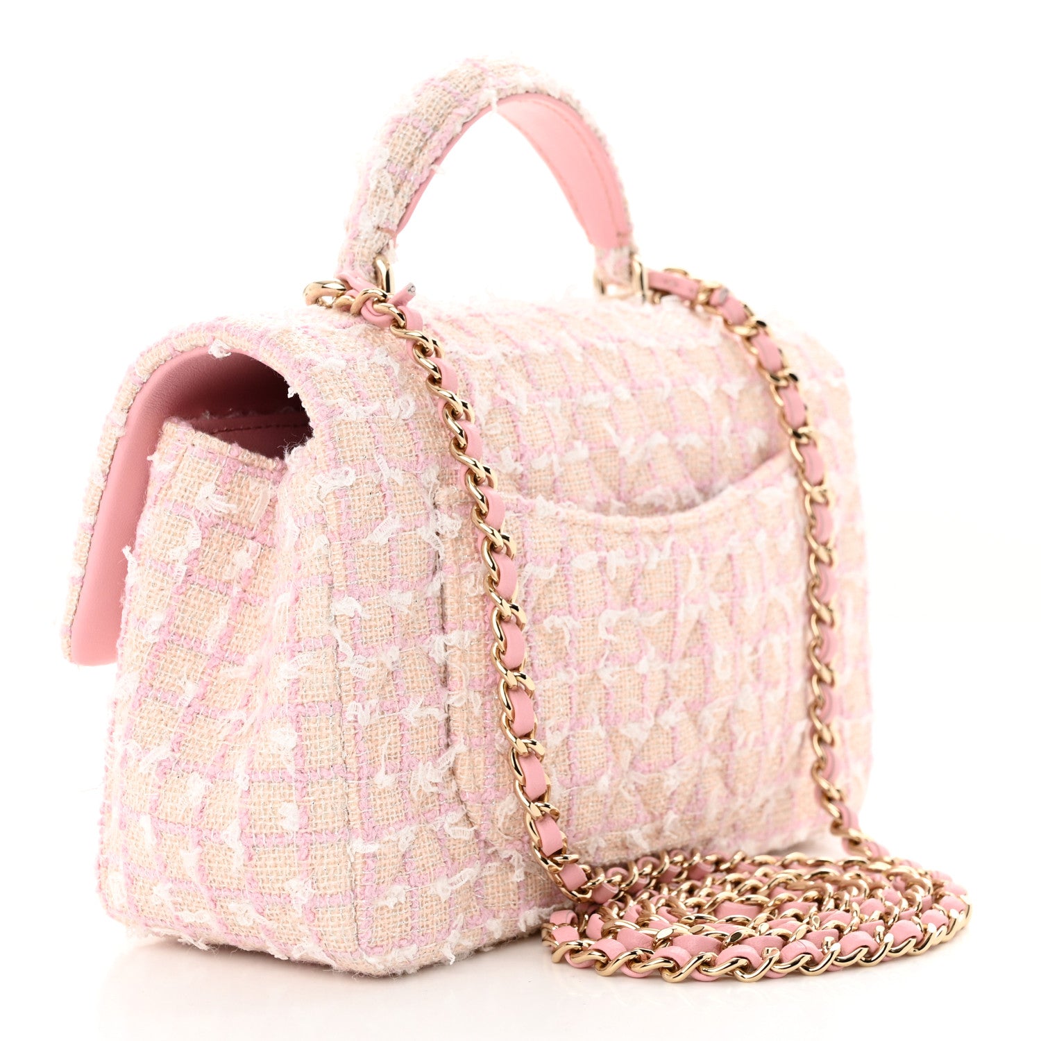 Chanel Tweed Quilted Mini Top Handle Rectangular Flap Light Pink 3 of 11