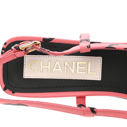 Chanel Printed Lambskin CC Slingback Sandals 39 Pink Black 7 of 9
