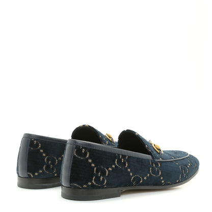 Gucci Velvet GG Monogram Horsebit Womens Jordaan Loafers 36 Blue Beige 4 of 12