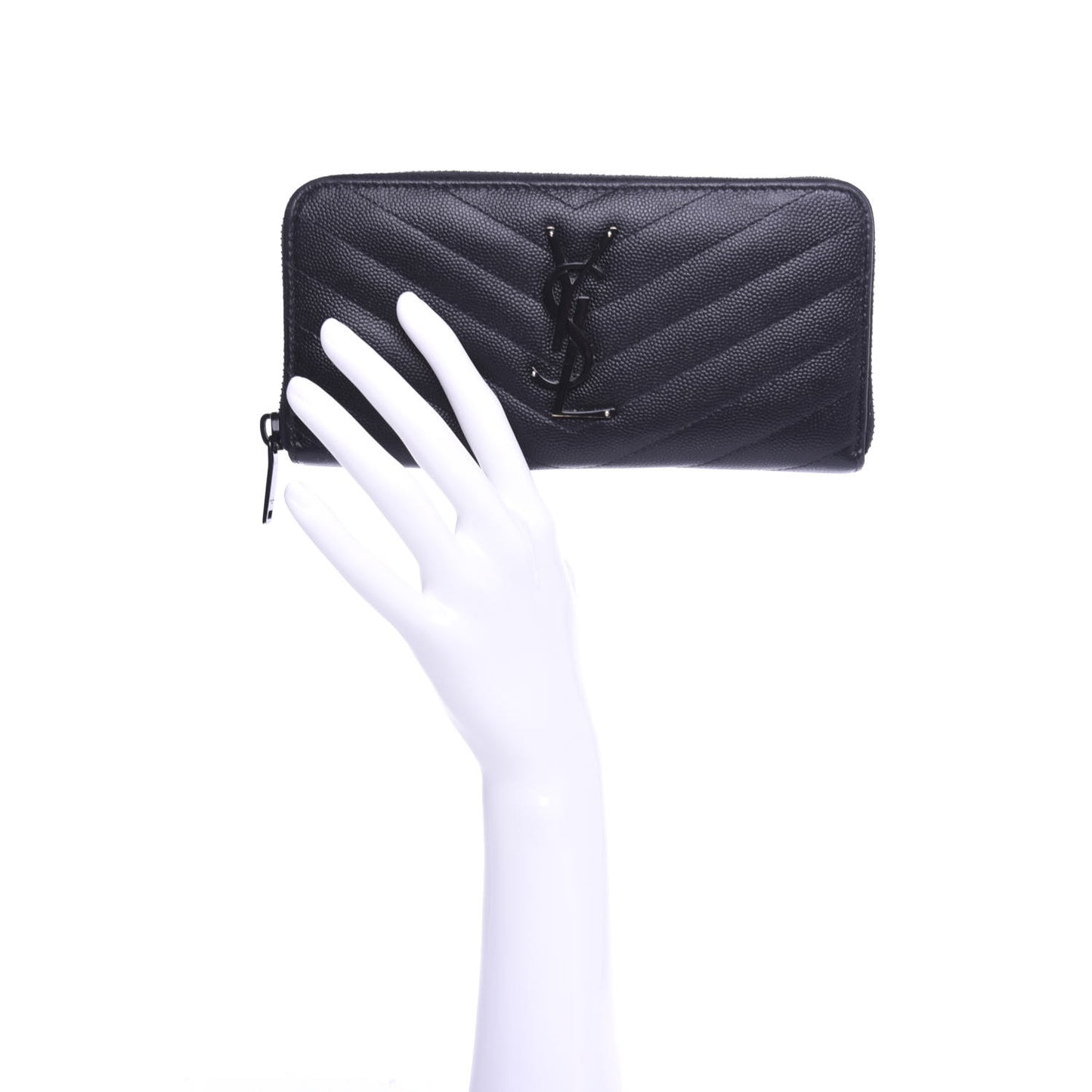 Grain De Poudre Matelasse Chevron Monogram Zip Around Wallet Black