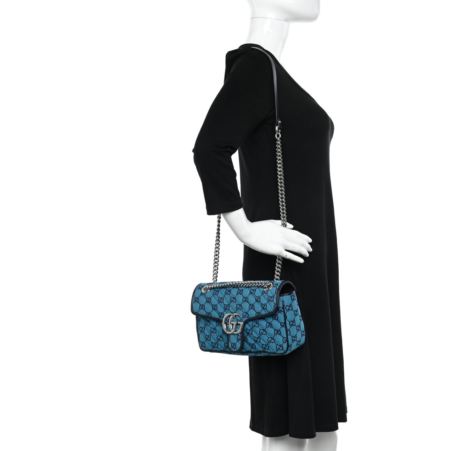 Monogram Multicolor Matelasse Diagonal Small GG Marmont Shoulder Bag Blue