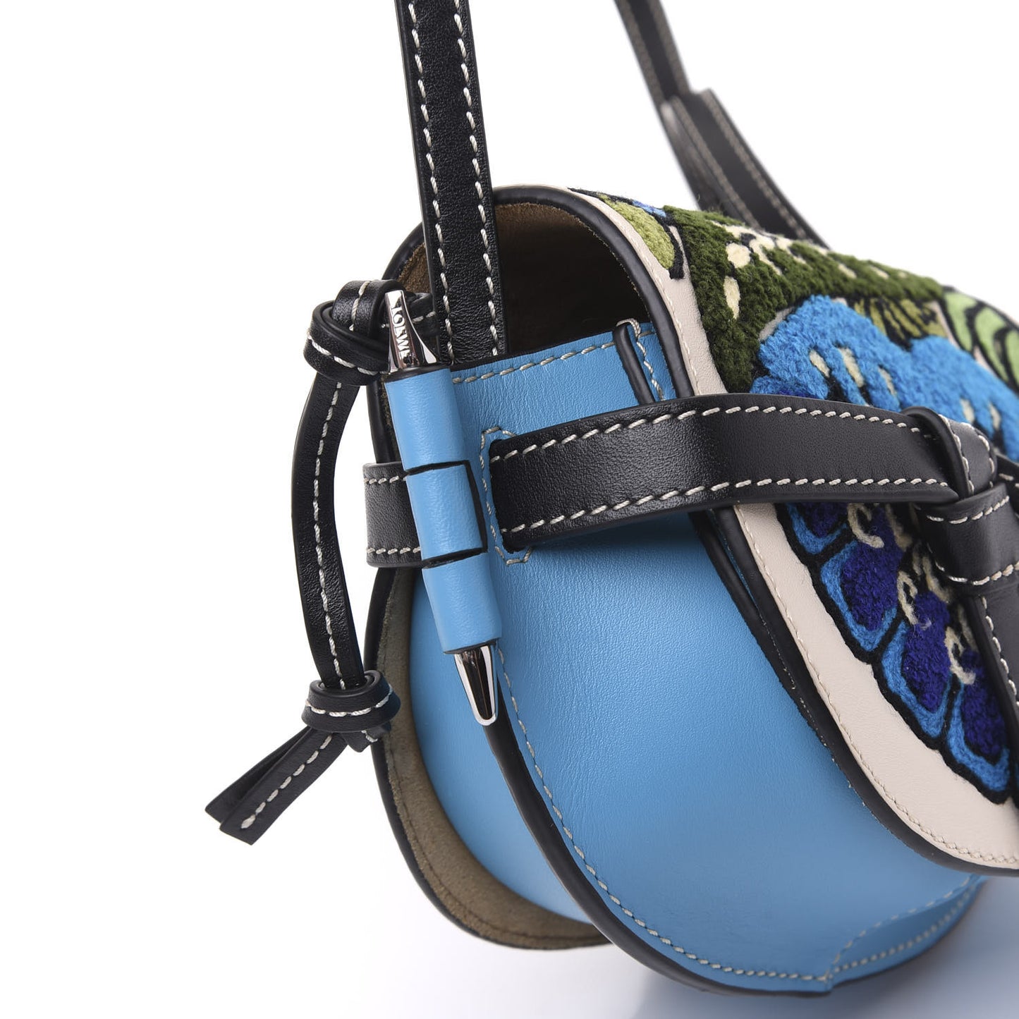 Grained Calfskin Floral Mini Gate Crossbody Bag Peacock Blue
