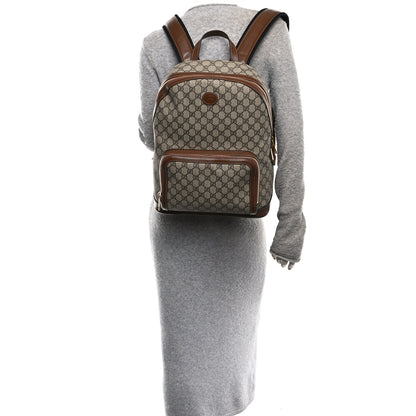 Gucci GG Supreme Monogram Textured Calfskin Retro Interlocking G Backpack Brown Beige 2 of 14