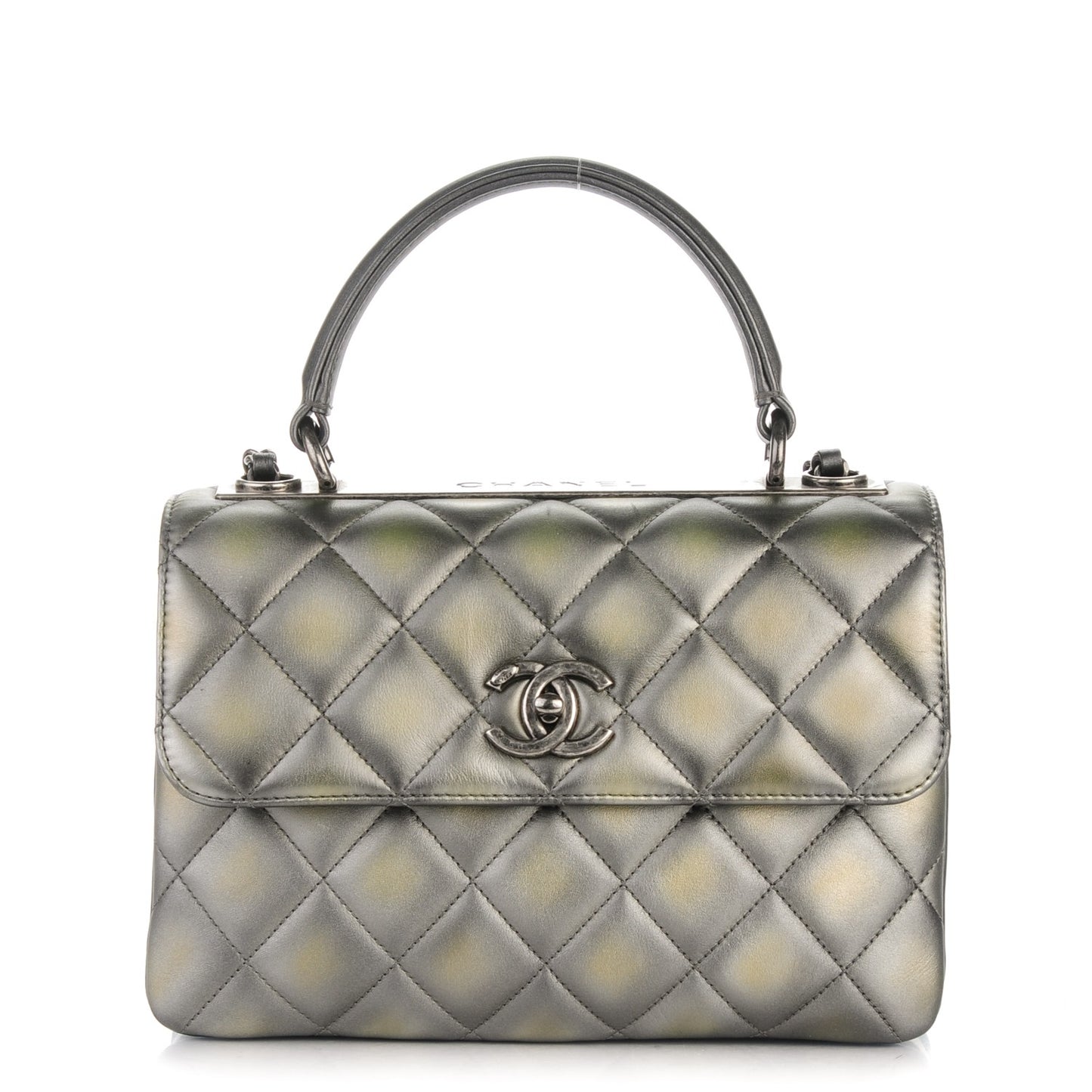 Metallic Lambskin Quilted Small Trendy CC Dual Handle Flap Bag Silver Gold
