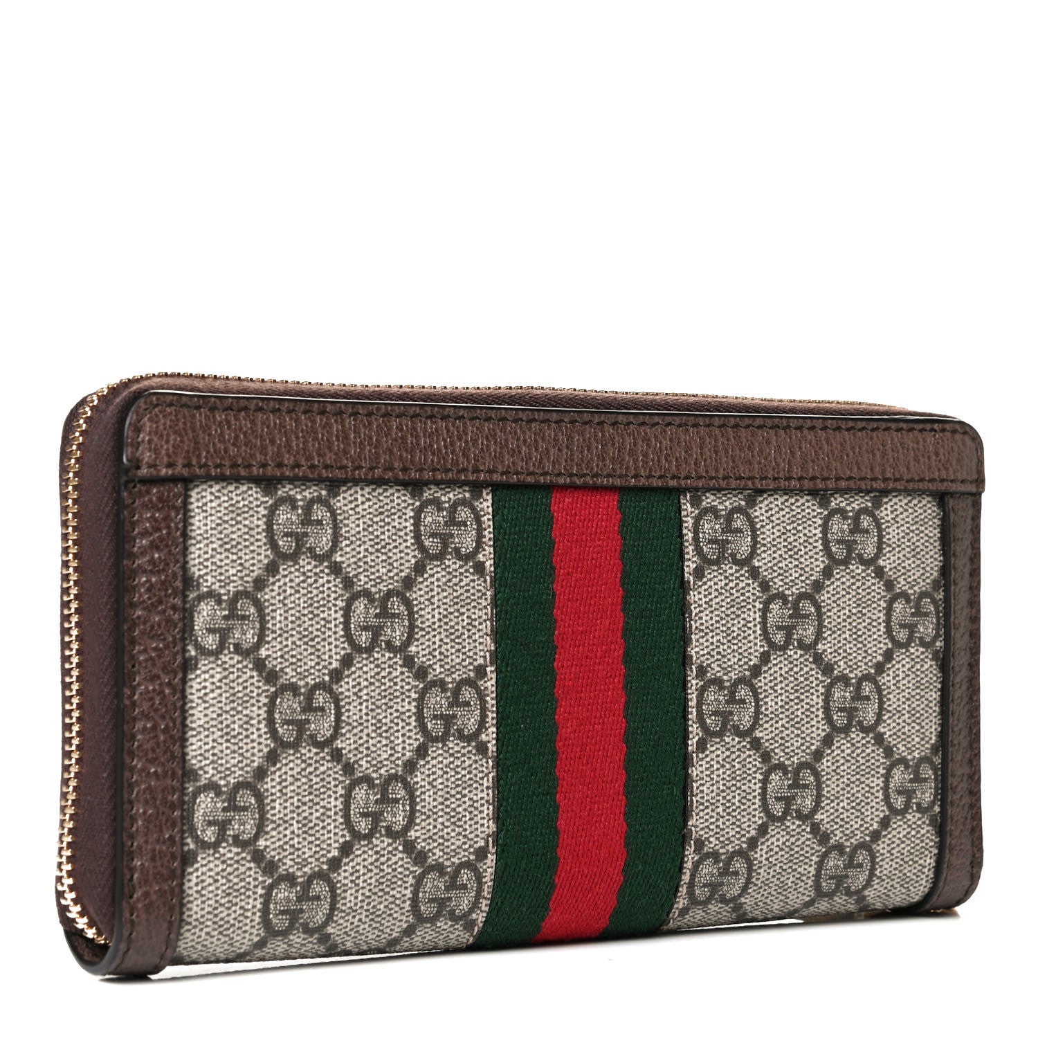 Gucci GG Supreme Monogram Web Ophidia Zip Around Wallet Brown 2 of 7