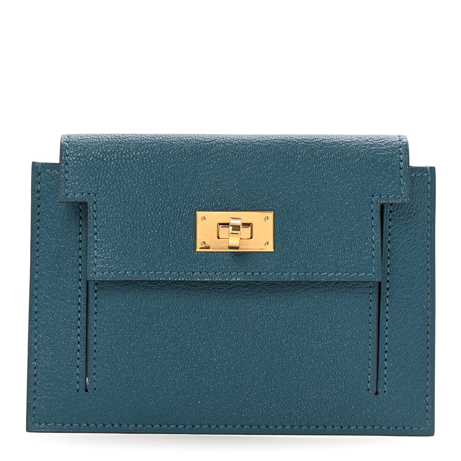 Hermes Chevre Mysore Kelly Pocket Compact Wallet Vert Bosphore 1 of 8