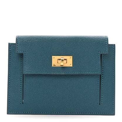 Hermes Chevre Mysore Kelly Pocket Compact Wallet Vert Bosphore 1 of 8