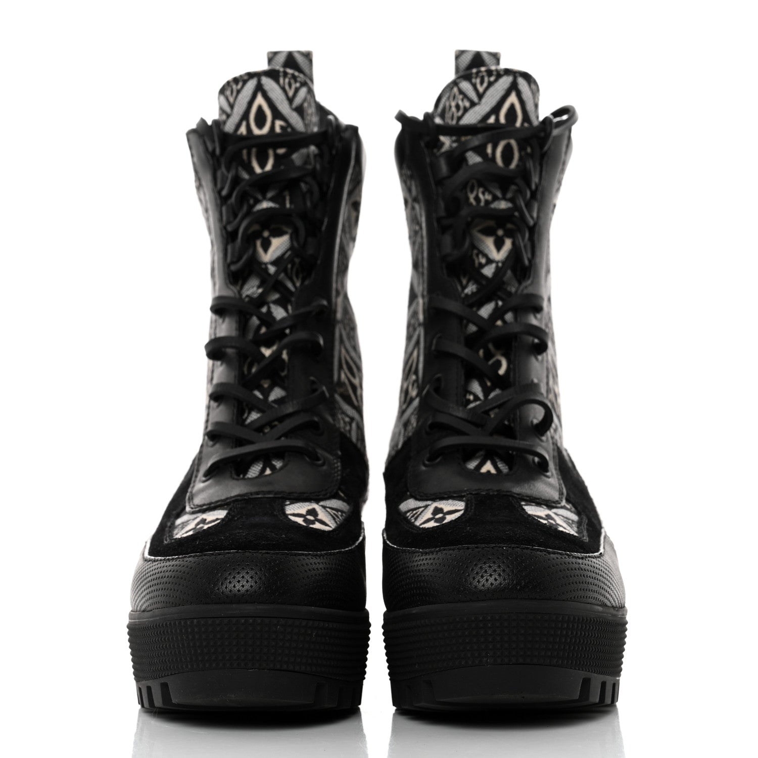 Louis Vuitton Suede Calfskin Jacquard Since 1854 Laureate Platform Desert Boots 38 Black 2 of 9