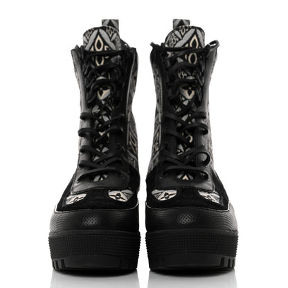 Louis Vuitton Suede Calfskin Jacquard Since 1854 Laureate Platform Desert Boots 38 Black 2 of 9