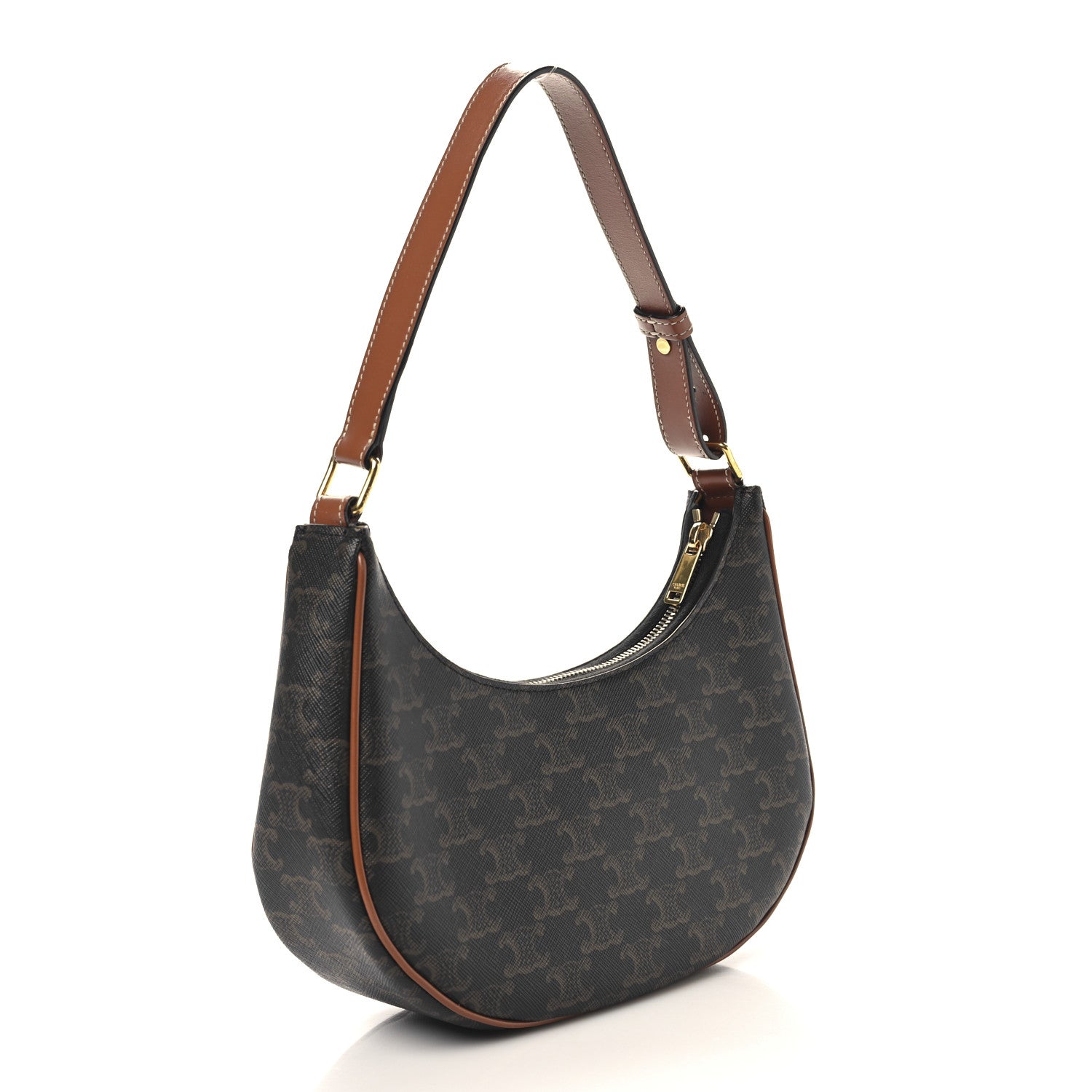 Celine Triomphe Canvas Calfskin Ava Shoulder Bag Tan 2 of 9