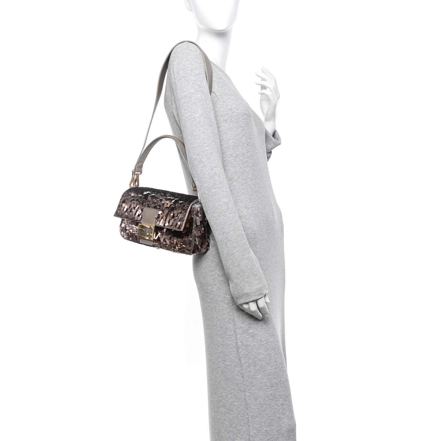 Fendi Sequin Paillettes Vitello Grace Sex and the City Baguette Tortora 2 of 10
