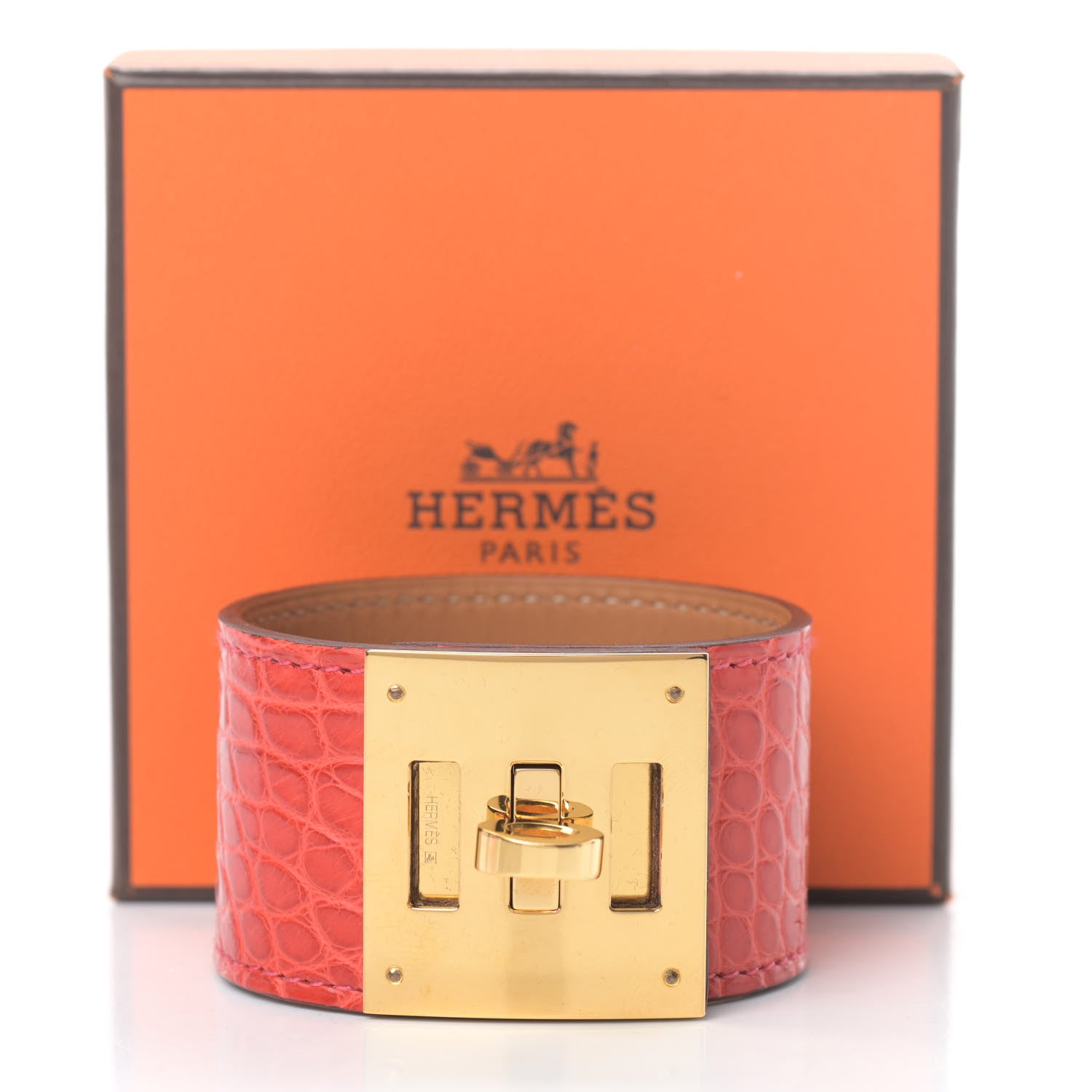 Hermes Shiny Alligator Kelly Dog Cuff Bougainvillea 6 of 6