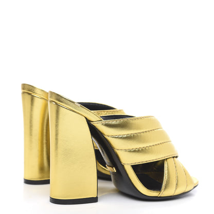Gucci Metallic Nappa Webby Crossover High Heel Slide Sandals 35 Oro Vecchio 4 of 11