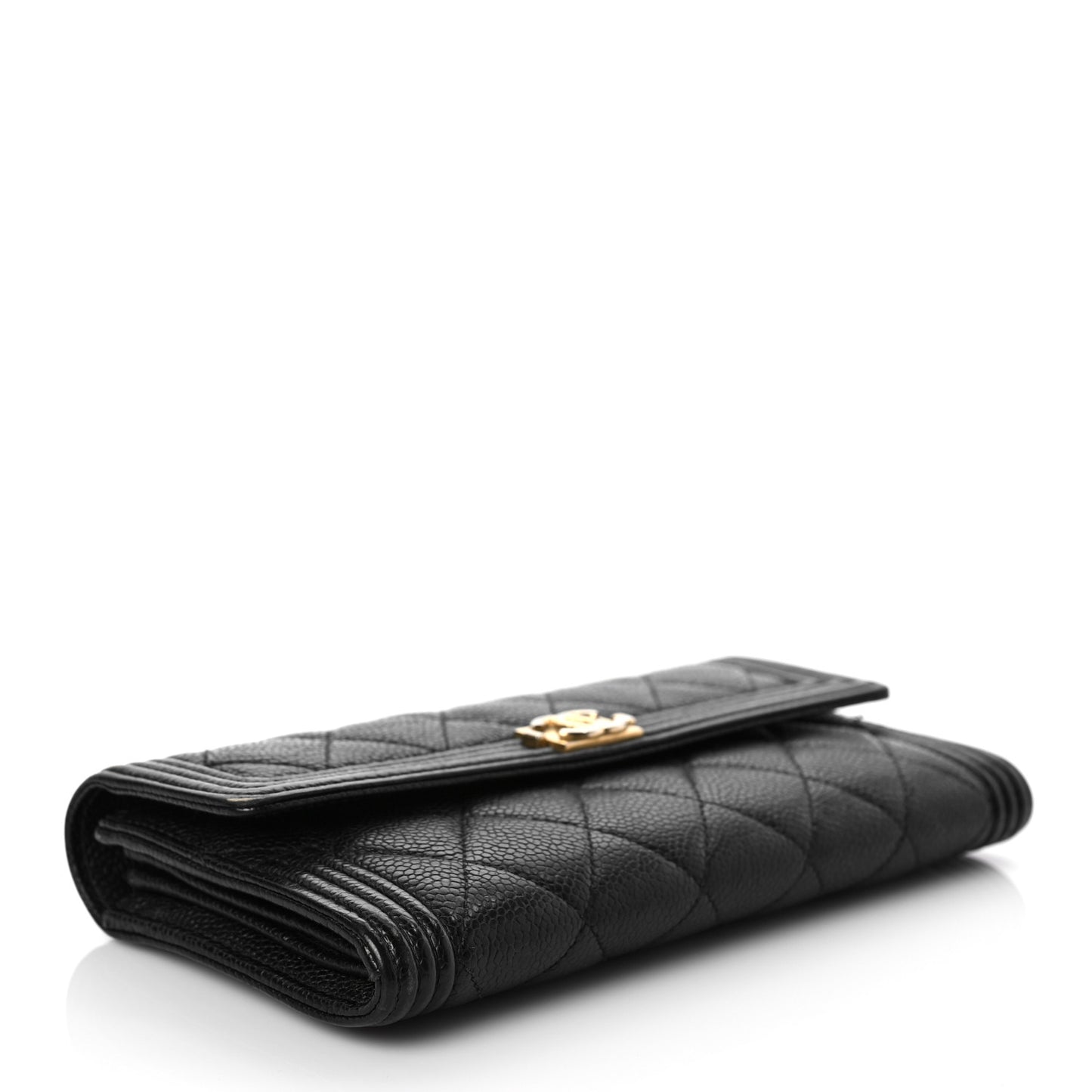 Caviar Quilted Large Boy Gusset Flap Wallet Black
