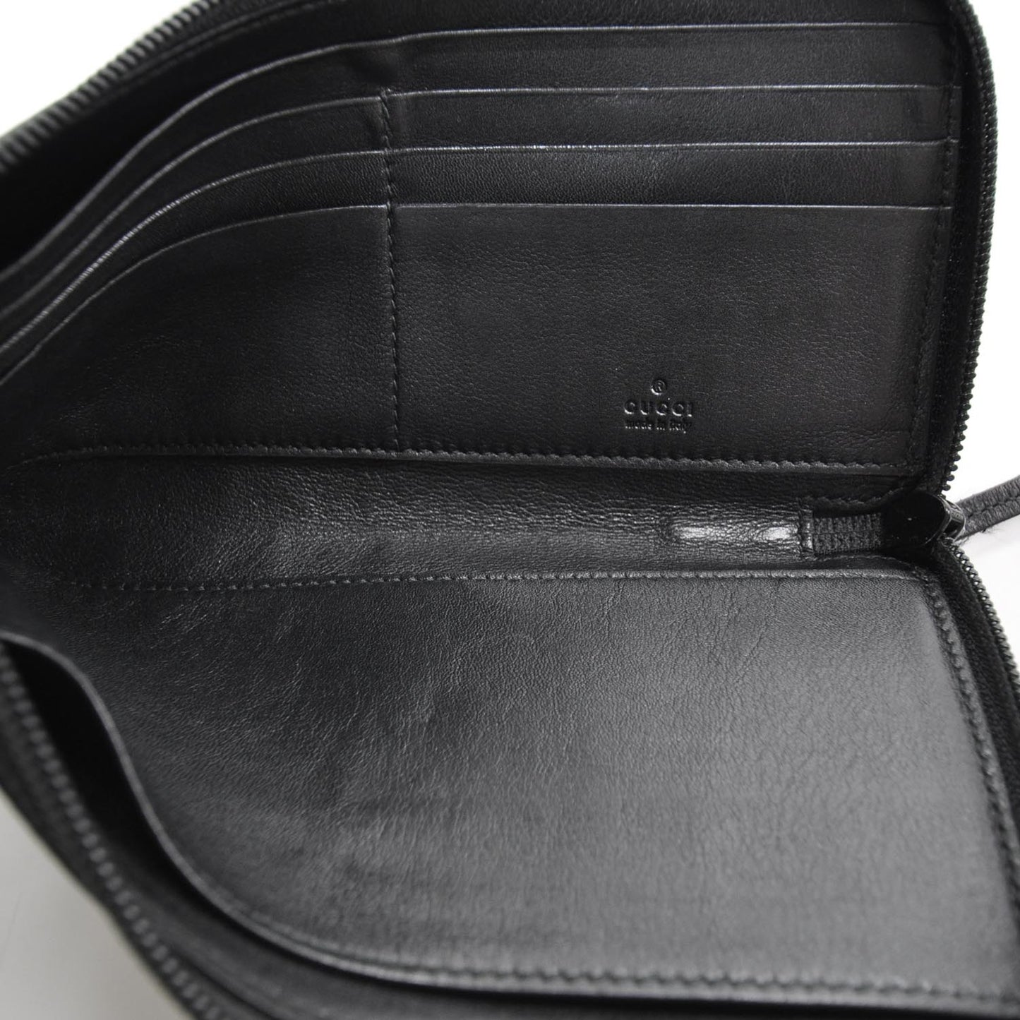 Guccissima Flat Zip Around Wallet Black