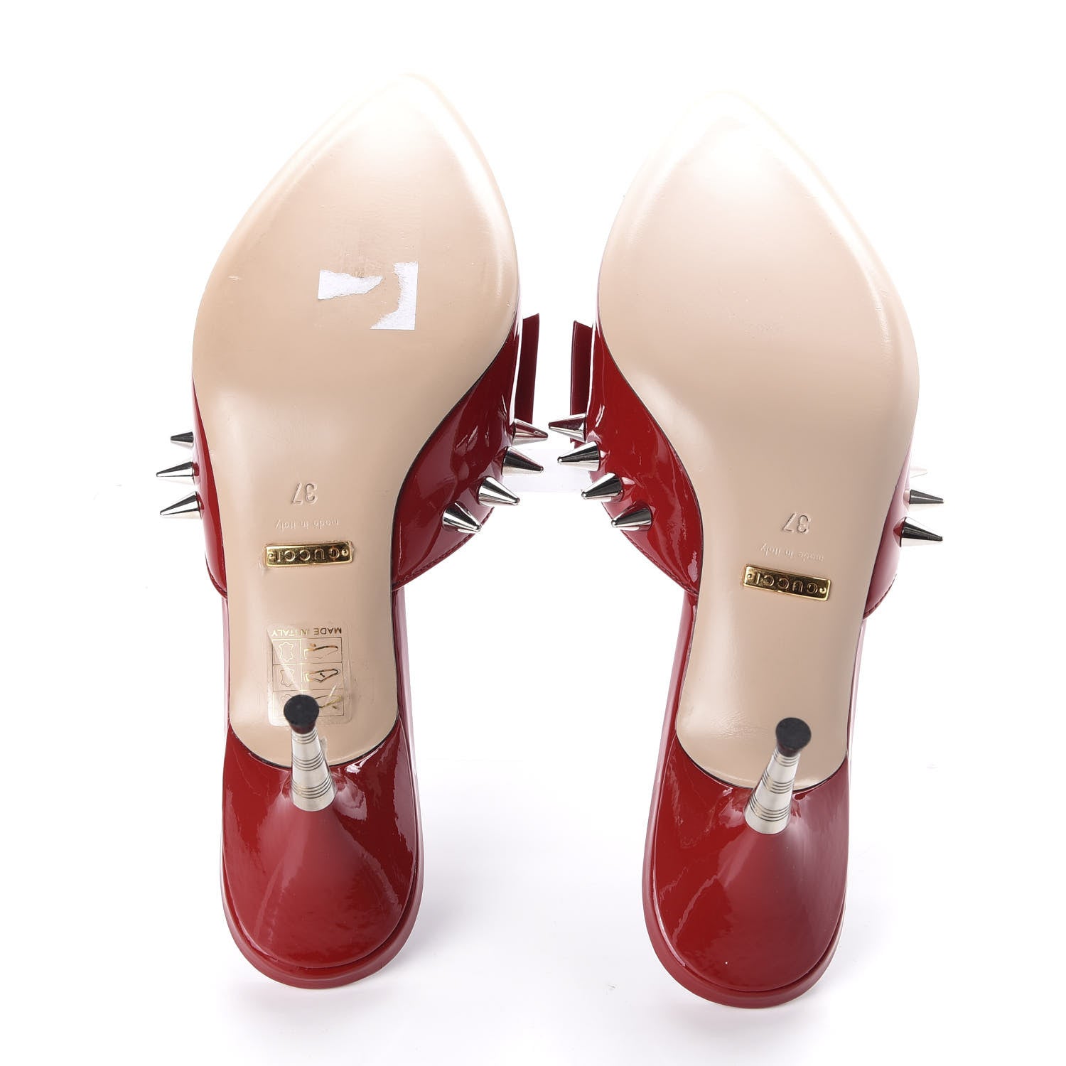 Gucci Patent GG Bow Sadie Spike Mid Heel Mules 37 Red 5 of 10