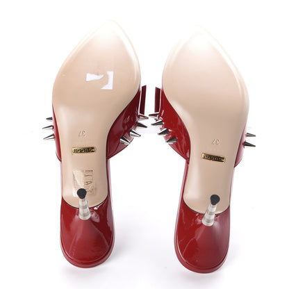 Gucci Patent GG Bow Sadie Spike Mid Heel Mules 37 Red 5 of 10
