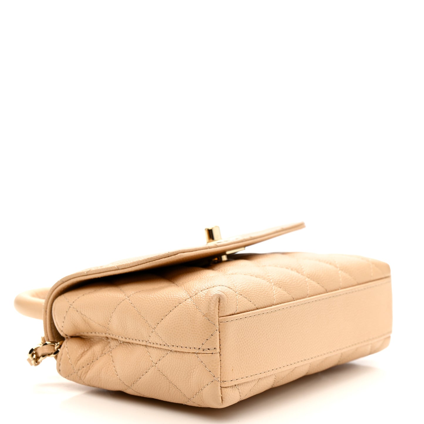 Caviar Quilted Coco Handle Clutch With Chain Beige