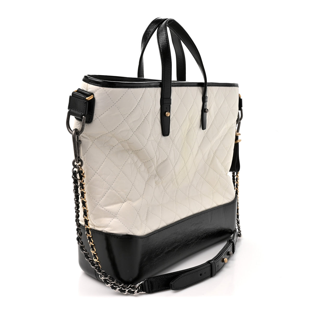 Chanel Aged Calfskin Quilted Large Gabrielle Shopping Tote White Black 2 of 11