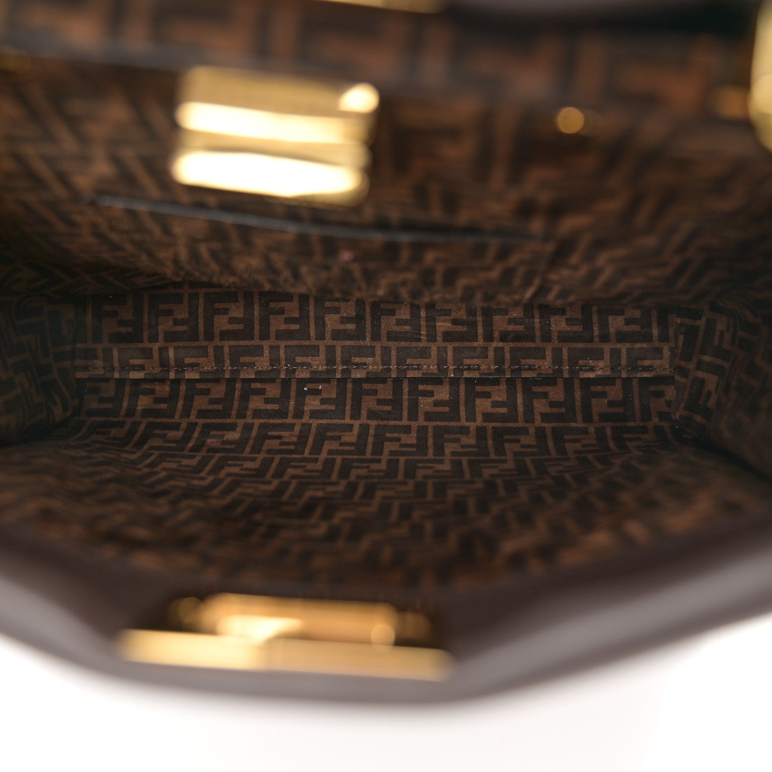 Fendi Vitello Seta Suede FF Mini Peekaboo Iconic Satchel Chocolate Sigaro Marrone 5 of 10