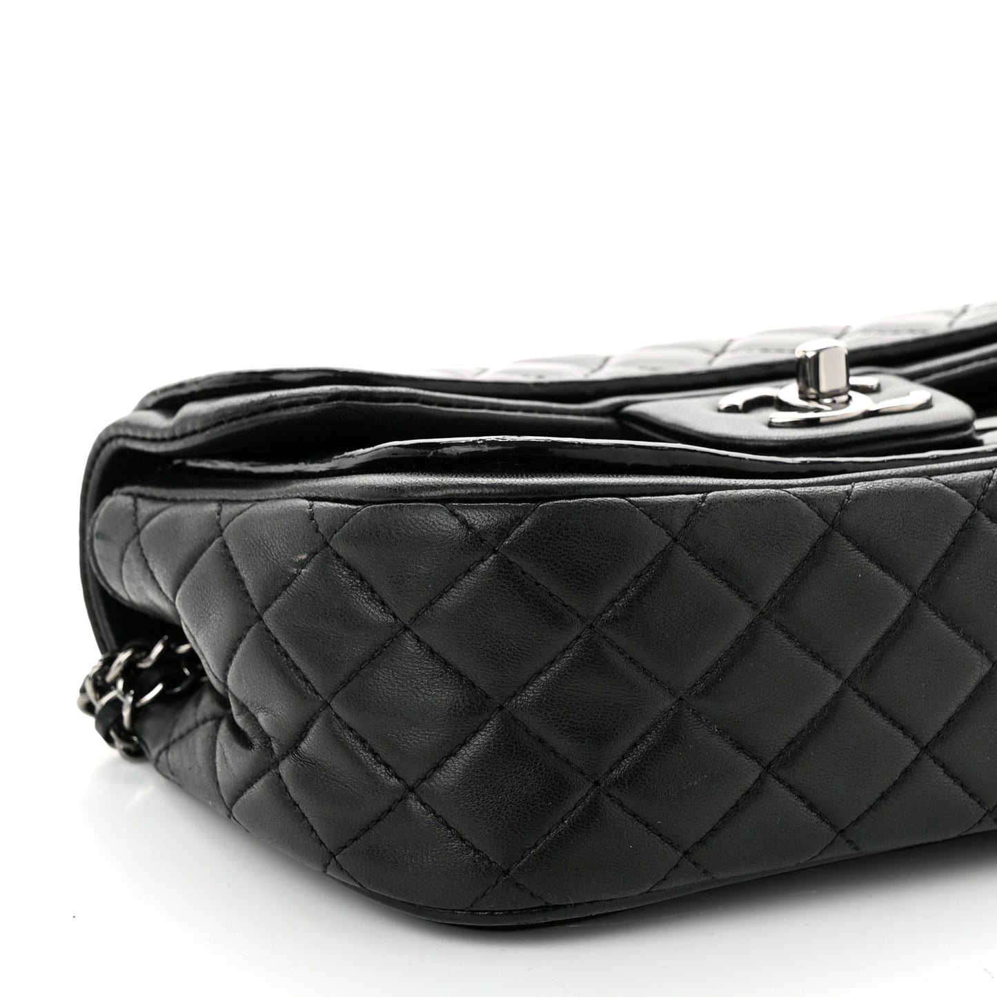Lambskin Patent Quilted Twist Mini Flap Black
