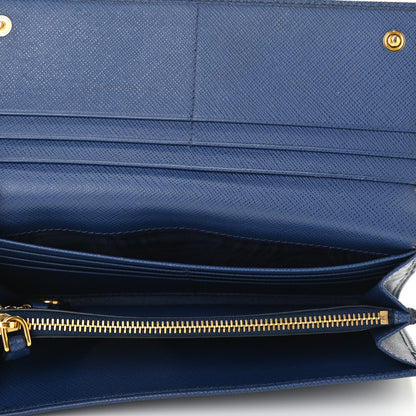 Prada Saffiano Triangle Continental Flap Wallet Bleuette 6 of 11