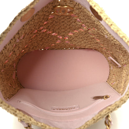 Chanel Raffia Braided Grosgrain Ribbon Small Shopping Bag Beige Light Pink 5 of 10