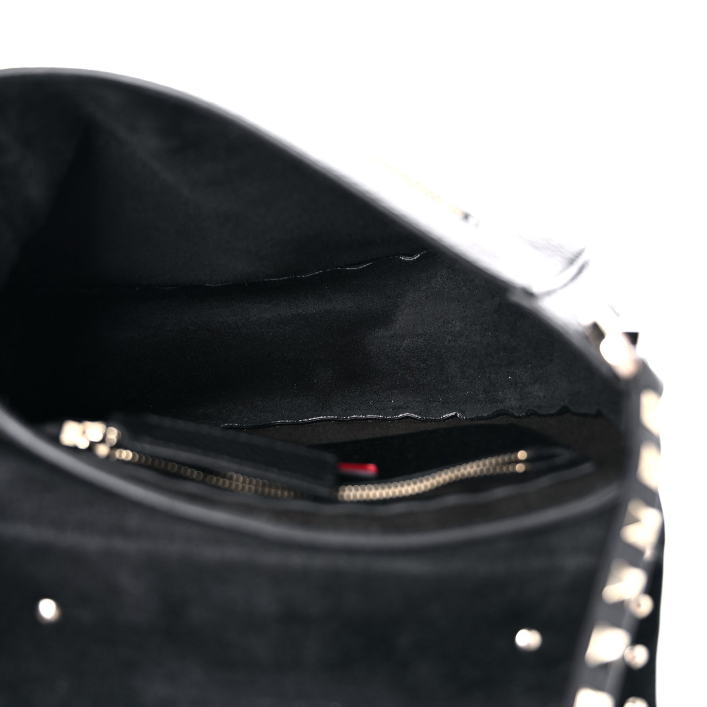 Grained Calfskin Rockstud Saddle Bag Black