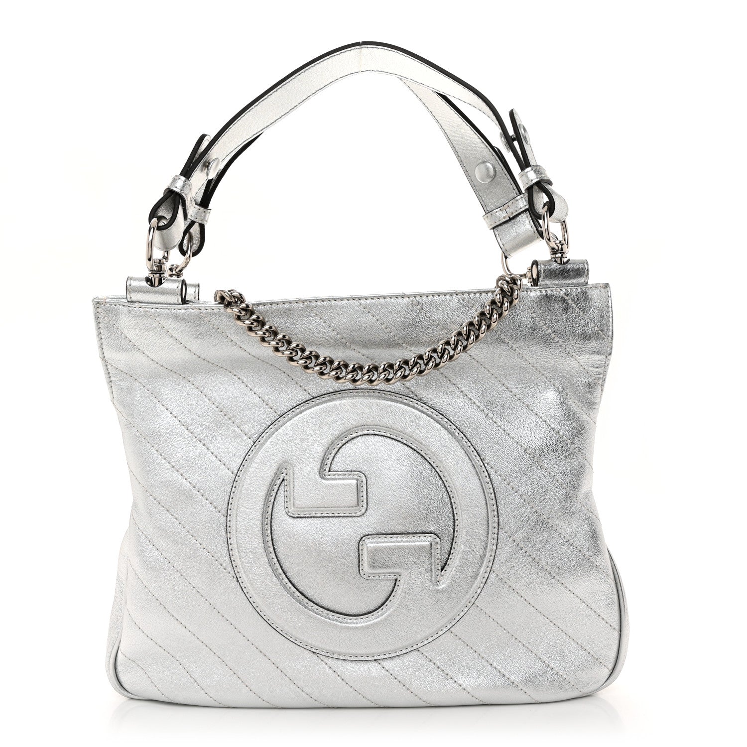 Gucci Sakai Be Green Calfskin Diagonal Stitched Small Blondie Tote Silver 1 of 10
