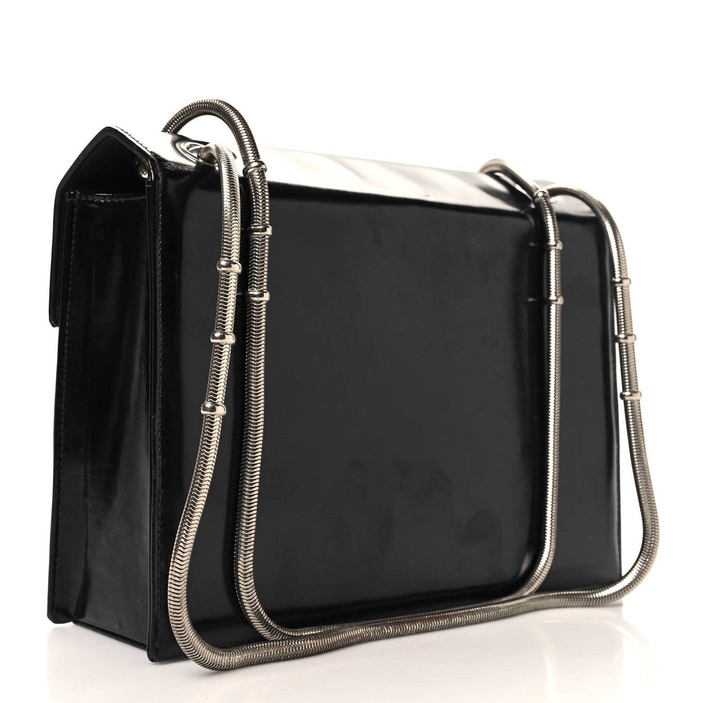 Lambskin Patent CC Snake Chain Flap Bag Black