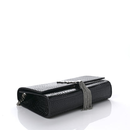 Saint Laurent Calfskin Crocodile Embossed Medium Classic Monogram Kate Tassel Satchel Black 4 of 8