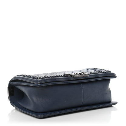 Chanel Calfskin Quilted Medium Top Handle Boy Flap Blue 4 of 11