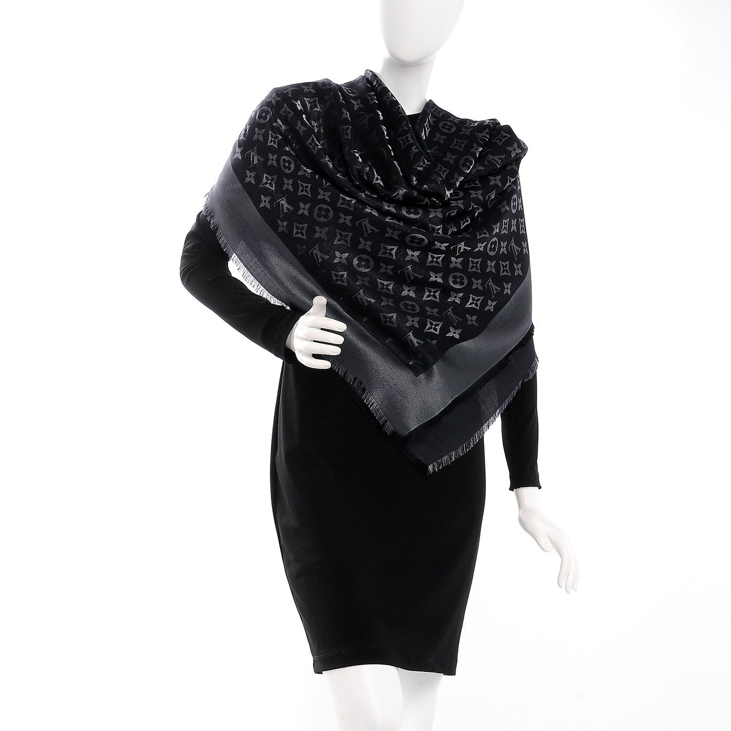 Silk Lurex Wool Monogram Shine Shawl Black