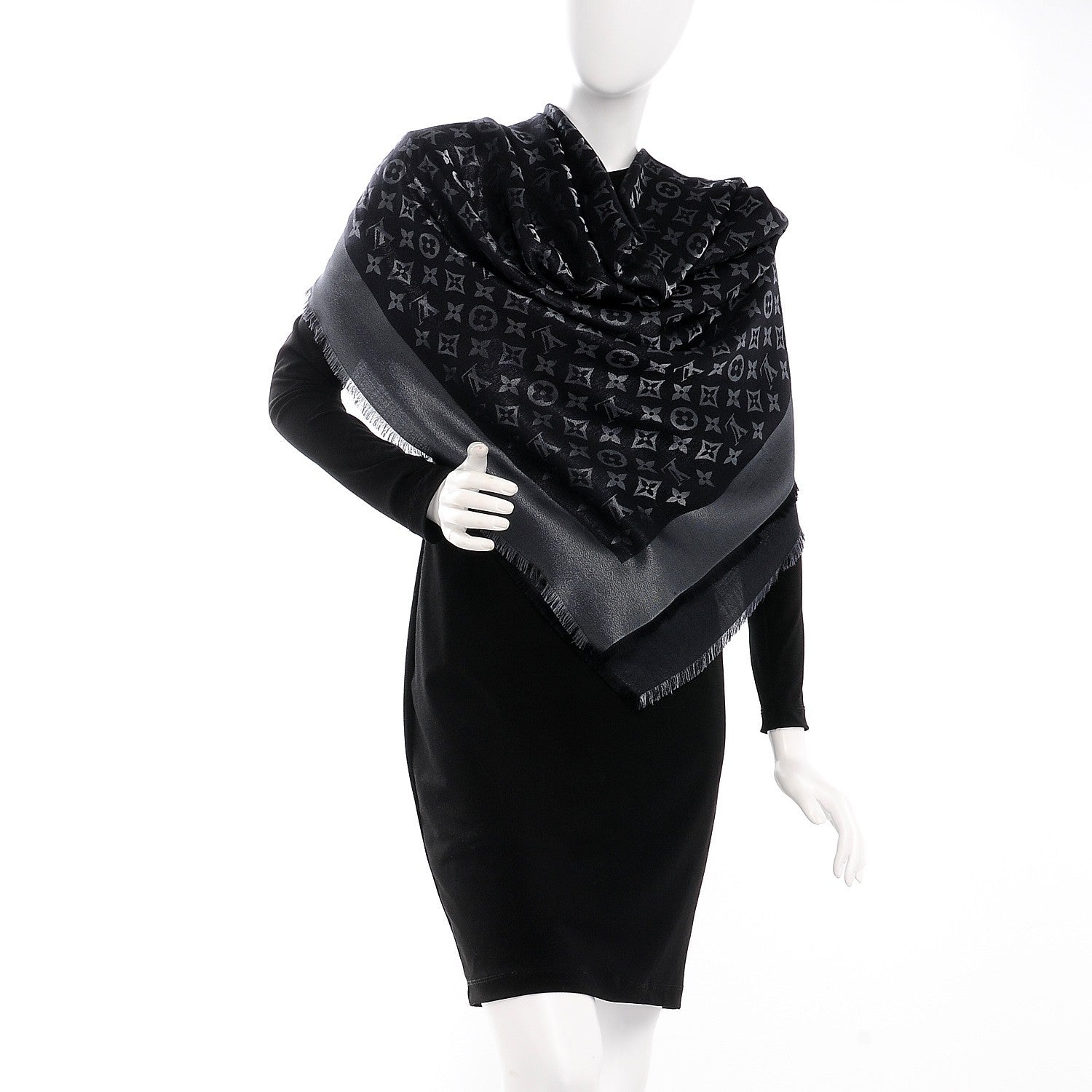 Louis Vuitton Silk Lurex Wool Monogram Shine Shawl Black 2 of 7