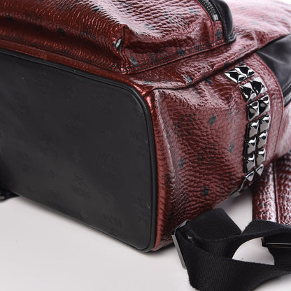 MCM Metallic Visetos Medium Side Stud Stark Backpack Scooter Red Black 9 of 11