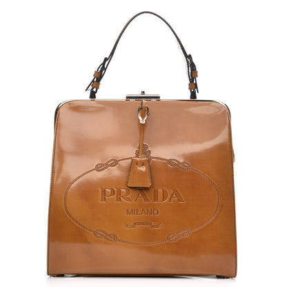 Prada Spazzolato Logo Print Framed Bag Ambra 1 of 8